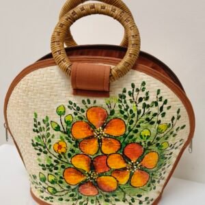 Handmade eco bag with hand-painted orange floral design