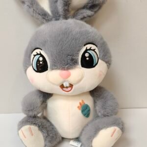 Grey bunny plush toy with long ears