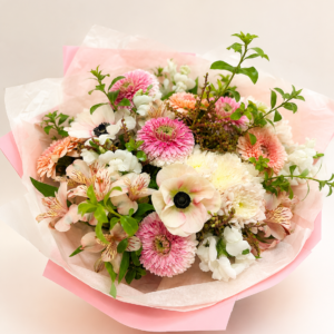 Blush Meadow pink cream and white flower bouquet Auckland