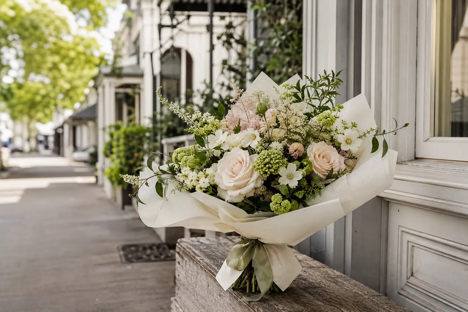 Elegant seasonal flowers in a quiet Ponsonby-inspired Auckland streetscape